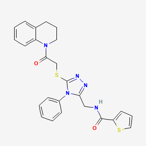 molecular formula C25H23N5O2S2 B2860116 N-((5-((2-(3,4-dihydroquinolin-1(2H)-yl)-2-oxoethyl)thio)-4-phenyl-4H-1,2,4-triazol-3-yl)methyl)thiophene-2-carboxamide CAS No. 394215-16-8