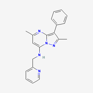 molecular formula C20H19N5 B2860125 2,5-dimethyl-3-phenyl-N-(pyridin-2-ylmethyl)pyrazolo[1,5-a]pyrimidin-7-amine CAS No. 850730-97-1