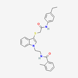 molecular formula C28H29N3O2S B2860126 N-(2-(3-((2-((4-ethylphenyl)amino)-2-oxoethyl)thio)-1H-indol-1-yl)ethyl)-2-methylbenzamide CAS No. 851412-93-6
