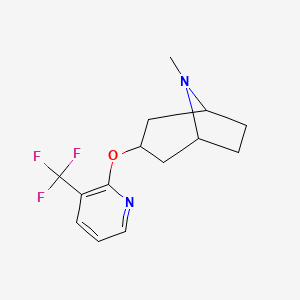 molecular formula C14H17F3N2O B2860162 8-甲基-3-{[3-(三氟甲基)吡啶-2-基]氧基}-8-氮杂双环[3.2.1]辛烷 CAS No. 2195878-26-1