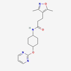 molecular formula C18H24N4O3 B2860164 3-(3,5-dimethylisoxazol-4-yl)-N-((1r,4r)-4-(pyrimidin-2-yloxy)cyclohexyl)propanamide CAS No. 2034204-24-3