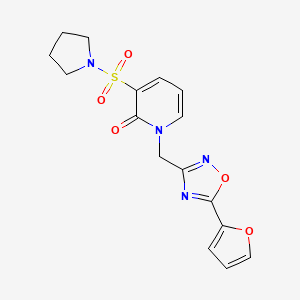 molecular formula C16H16N4O5S B2860174 1-((5-(呋喃-2-基)-1,2,4-恶二唑-3-基)甲基)-3-(吡咯烷-1-磺酰基)吡啶-2(1H)-酮 CAS No. 1396855-39-2