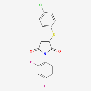 molecular formula C16H10ClF2NO2S B2860185 3-[(4-Chlorophenyl)sulfanyl]-1-(2,4-difluorophenyl)pyrrolidine-2,5-dione CAS No. 329078-67-3