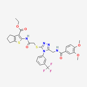 ethyl 2-(2-((5-((3,4-dimethoxybenzamido)methyl)-4-(3-(trifluoromethyl)phenyl)-4H-1,2,4-triazol-3-yl)thio)acetamido)-5,6-dihydro-4H-cyclopenta[b]thiophene-3-carboxylate