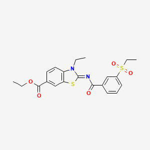 molecular formula C21H22N2O5S2 B2860188 (E)-ethyl 3-ethyl-2-((3-(ethylsulfonyl)benzoyl)imino)-2,3-dihydrobenzo[d]thiazole-6-carboxylate CAS No. 886920-55-4
