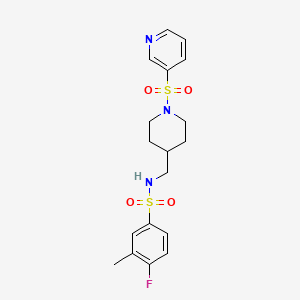 molecular formula C18H22FN3O4S2 B2860190 4-氟-3-甲基-N-((1-(吡啶-3-磺酰基)哌啶-4-基)甲基)苯磺酰胺 CAS No. 1428373-92-5
