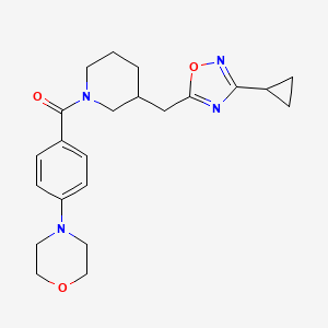 molecular formula C22H28N4O3 B2860201 (3-((3-Cyclopropyl-1,2,4-oxadiazol-5-yl)methyl)piperidin-1-yl)(4-morpholinophenyl)methanone CAS No. 1705467-34-0