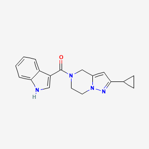 molecular formula C18H18N4O B2860211 (2-cyclopropyl-6,7-dihydropyrazolo[1,5-a]pyrazin-5(4H)-yl)(1H-indol-3-yl)methanone CAS No. 2034380-45-3