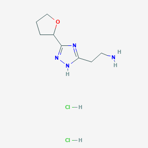 molecular formula C8H16Cl2N4O B2860224 2-[3-(Oxolan-2-yl)-1H-1,2,4-triazol-5-yl]ethanamine;dihydrochloride CAS No. 2287287-36-7