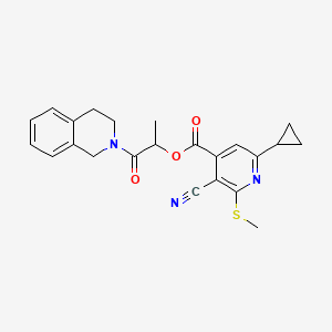 molecular formula C23H23N3O3S B2860238 1-Oxo-1-(1,2,3,4-tetrahydroisoquinolin-2-yl)propan-2-yl 3-cyano-6-cyclopropyl-2-(methylsulfanyl)pyridine-4-carboxylate CAS No. 1090732-13-0