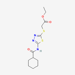 molecular formula C13H19N3O3S2 B2860244 Ethyl 2-((5-(cyclohexanecarboxamido)-1,3,4-thiadiazol-2-yl)thio)acetate CAS No. 392317-97-4
