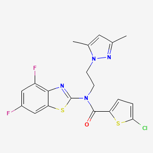 molecular formula C19H15ClF2N4OS2 B2860250 5-氯-N-(4,6-二氟苯并[d]噻唑-2-基)-N-(2-(3,5-二甲基-1H-吡唑-1-基)乙基)噻吩-2-甲酰胺 CAS No. 1171458-26-6