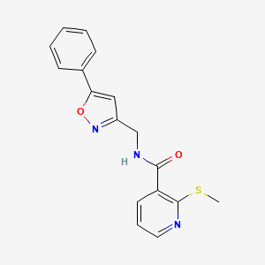 molecular formula C17H15N3O2S B2860259 2-(methylthio)-N-((5-phenylisoxazol-3-yl)methyl)nicotinamide CAS No. 1207046-58-9