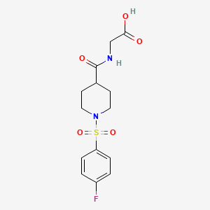 molecular formula C14H17FN2O5S B2860284 N-({1-[(4-fluorophenyl)sulfonyl]piperidin-4-yl}carbonyl)glycine CAS No. 929969-80-2