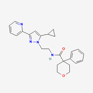 N-(2-(5-cyclopropyl-3-(pyridin-2-yl)-1H-pyrazol-1-yl)ethyl)-4-phenyltetrahydro-2H-pyran-4-carboxamide