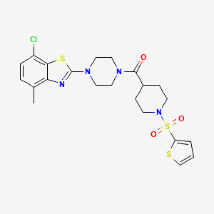 molecular formula C22H25ClN4O3S3 B2860315 (4-(7-Chloro-4-methylbenzo[d]thiazol-2-yl)piperazin-1-yl)(1-(thiophen-2-ylsulfonyl)piperidin-4-yl)methanone CAS No. 922578-53-8