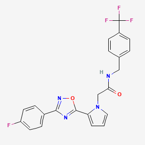 molecular formula C22H16F4N4O2 B2860322 2-(2-(3-(4-fluorophenyl)-1,2,4-oxadiazol-5-yl)-1H-pyrrol-1-yl)-N-(4-(trifluoromethyl)benzyl)acetamide CAS No. 1260622-79-4