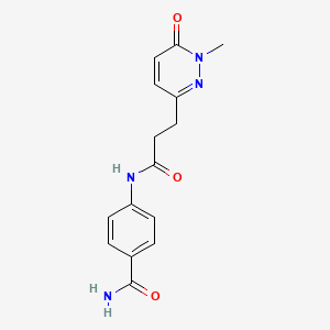 molecular formula C15H16N4O3 B2860326 4-(3-(1-甲基-6-氧代-1,6-二氢吡哒嗪-3-基)丙酰胺)苯甲酰胺 CAS No. 1797727-69-5
