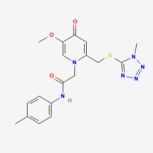 molecular formula C18H20N6O3S B2860329 2-(5-methoxy-2-(((1-methyl-1H-tetrazol-5-yl)thio)methyl)-4-oxopyridin-1(4H)-yl)-N-(p-tolyl)acetamide CAS No. 1005291-93-9