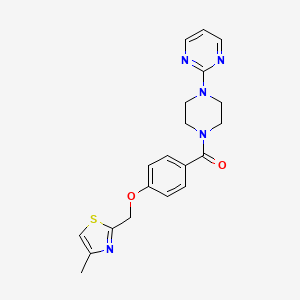 molecular formula C20H21N5O2S B2860334 (4-((4-Methylthiazol-2-yl)methoxy)phenyl)(4-(pyrimidin-2-yl)piperazin-1-yl)methanone CAS No. 1251635-09-2