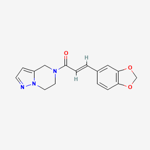 molecular formula C16H15N3O3 B2860343 (E)-3-(benzo[d][1,3]dioxol-5-yl)-1-(6,7-dihydropyrazolo[1,5-a]pyrazin-5(4H)-yl)prop-2-en-1-one CAS No. 2034997-04-9