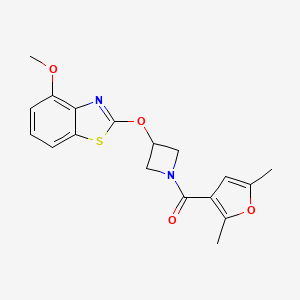 molecular formula C18H18N2O4S B2860364 (2,5-Dimethylfuran-3-yl)(3-((4-methoxybenzo[d]thiazol-2-yl)oxy)azetidin-1-yl)methanone CAS No. 1421443-00-6