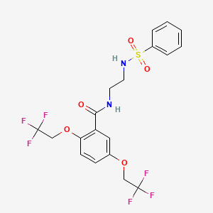 molecular formula C19H18F6N2O5S B2860365 N-[2-[[phenylsulfonyl]amino]ethyl]-2,5-bis[2,2,2-trifluoroethoxy]benzenecarboxamide CAS No. 338404-57-2
