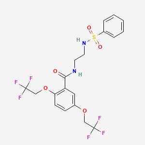 molecular formula C19H18F6N2O5S B2860365 N-[2-[[苯磺酰基]氨基]乙基]-2,5-双[2,2,2-三氟乙氧基]苯甲酰胺 CAS No. 338404-57-2