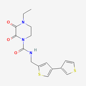 molecular formula C16H17N3O3S2 B2860378 4-Ethyl-2,3-dioxo-N-[(4-thiophen-3-ylthiophen-2-yl)methyl]piperazine-1-carboxamide CAS No. 2380070-30-2