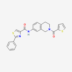 molecular formula C24H19N3O2S2 B2860380 2-phenyl-N-(2-(thiophene-2-carbonyl)-1,2,3,4-tetrahydroisoquinolin-7-yl)thiazole-4-carboxamide CAS No. 1327533-58-3