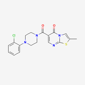 molecular formula C18H17ClN4O2S B2860383 6-(4-(2-chlorophenyl)piperazine-1-carbonyl)-2-methyl-5H-thiazolo[3,2-a]pyrimidin-5-one CAS No. 887468-25-9