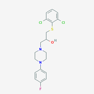 molecular formula C19H21Cl2FN2OS B2860389 1-[(2,6-Dichlorophenyl)sulfanyl]-3-[4-(4-fluorophenyl)piperazino]-2-propanol CAS No. 338422-01-8