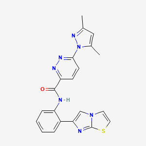 molecular formula C21H17N7OS B2860422 6-(3,5-二甲基-1H-吡唑-1-基)-N-(2-(咪唑并[2,1-b]噻唑-6-基)苯基)吡啶并[3,2-d]嘧啶-3-甲酰胺 CAS No. 1706283-99-9