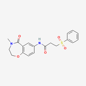 molecular formula C19H20N2O5S B2860440 N-(4-甲基-5-氧代-2,3,4,5-四氢苯并[f][1,4]恶杂环-7-基)-3-(苯磺酰基)丙酰胺 CAS No. 1208533-42-9