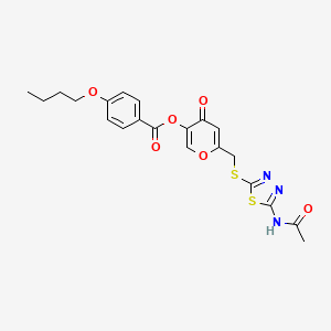 molecular formula C21H21N3O6S2 B2860443 6-(((5-乙酰氨基-1,3,4-噻二唑-2-基)硫代)甲基)-4-氧代-4H-吡喃-3-基 4-丁氧基苯甲酸酯 CAS No. 896014-69-0