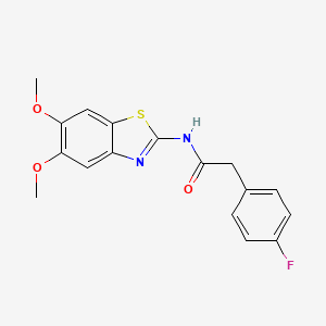 molecular formula C17H15FN2O3S B2860461 N-(5,6-dimethoxybenzo[d]thiazol-2-yl)-2-(4-fluorophenyl)acetamide CAS No. 922647-54-9