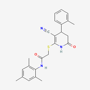 2-((3-cyano-6-oxo-4-(o-tolyl)-1,4,5,6-tetrahydropyridin-2-yl)thio)-N-mesitylacetamide