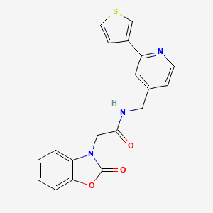 molecular formula C19H15N3O3S B2860463 2-(2-oxobenzo[d]oxazol-3(2H)-yl)-N-((2-(thiophen-3-yl)pyridin-4-yl)methyl)acetamide CAS No. 2034476-83-8