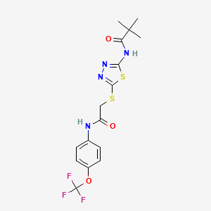 molecular formula C16H17F3N4O3S2 B2860489 N-(5-((2-oxo-2-((4-(trifluoromethoxy)phenyl)amino)ethyl)thio)-1,3,4-thiadiazol-2-yl)pivalamide CAS No. 868977-01-9