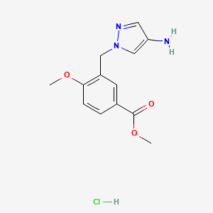molecular formula C13H16ClN3O3 B2860495 Methyl 3-[(4-amino-1H-pyrazol-1-yl)methyl]-4-methoxybenzoate hydrochloride CAS No. 1431963-55-1