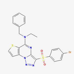 molecular formula C22H18BrN5O2S2 B2860496 N-苄基-3-(4-溴苯磺酰基)-N-乙基噻吩并[2,3-e][1,2,3]三唑并[1,5-a]嘧啶-5-胺 CAS No. 892749-11-0