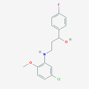 molecular formula C16H17ClFNO2 B2860505 3-(5-Chloro-2-methoxyanilino)-1-(4-fluorophenyl)-1-propanol CAS No. 477328-82-8