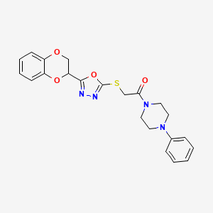 molecular formula C22H22N4O4S B2860508 1-({[5-(2,3-二氢-1,4-苯并二氧杂环-2-基)-1,3,4-恶二唑-2-基]硫代}乙酰基)-4-苯基哌嗪 CAS No. 851129-99-2