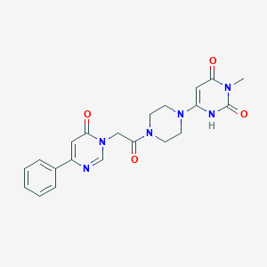 molecular formula C21H22N6O4 B2860513 3-Methyl-6-[4-[2-(6-oxo-4-phenylpyrimidin-1-yl)acetyl]piperazin-1-yl]-1H-pyrimidine-2,4-dione CAS No. 2319634-37-0