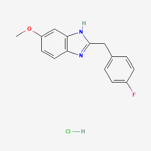 molecular formula C15H14ClFN2O B2860514 2-[(4-fluorophenyl)methyl]-5-methoxy-1H-1,3-benzodiazole hydrochloride CAS No. 2089258-23-9