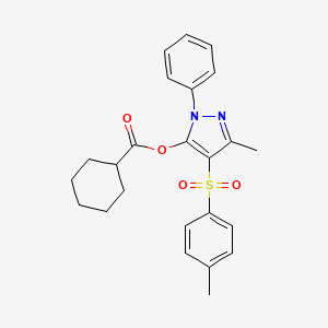 molecular formula C24H26N2O4S B2860522 3-methyl-1-phenyl-4-tosyl-1H-pyrazol-5-yl cyclohexanecarboxylate CAS No. 851093-13-5