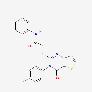molecular formula C23H21N3O2S2 B2860525 2-{[3-(2,4-dimethylphenyl)-4-oxo-3,4-dihydrothieno[3,2-d]pyrimidin-2-yl]sulfanyl}-N-(3-methylphenyl)acetamide CAS No. 1260912-06-8