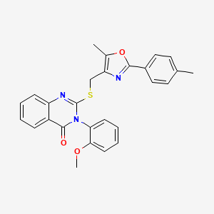 molecular formula C27H23N3O3S B2860526 3-(2-methoxyphenyl)-2-(((5-methyl-2-(p-tolyl)oxazol-4-yl)methyl)thio)quinazolin-4(3H)-one CAS No. 1114654-26-0