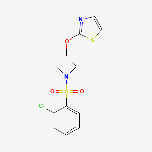 molecular formula C12H11ClN2O3S2 B2860527 2-((1-((2-Chlorophenyl)sulfonyl)azetidin-3-yl)oxy)thiazole CAS No. 1797905-36-2