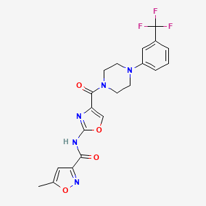 molecular formula C20H18F3N5O4 B2860536 5-methyl-N-(4-(4-(3-(trifluoromethyl)phenyl)piperazine-1-carbonyl)oxazol-2-yl)isoxazole-3-carboxamide CAS No. 1421462-74-9